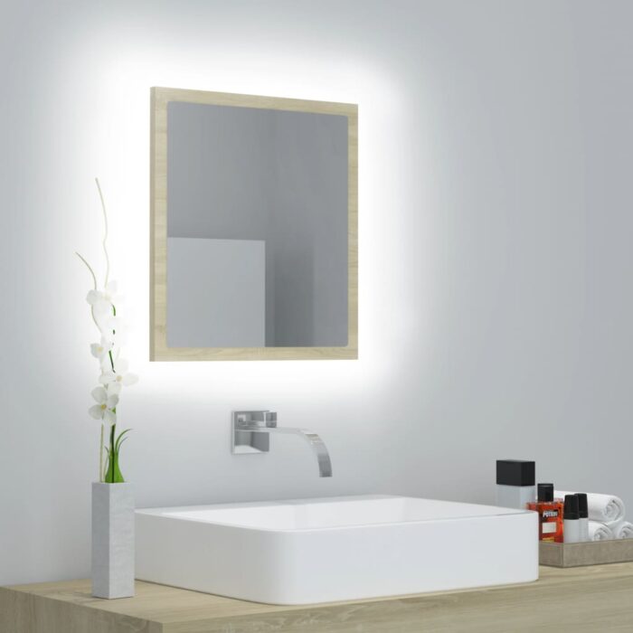 Miroir LED de salle de bain Chêne sonoma 40x8,5x37 cm Acrylique – Image 1