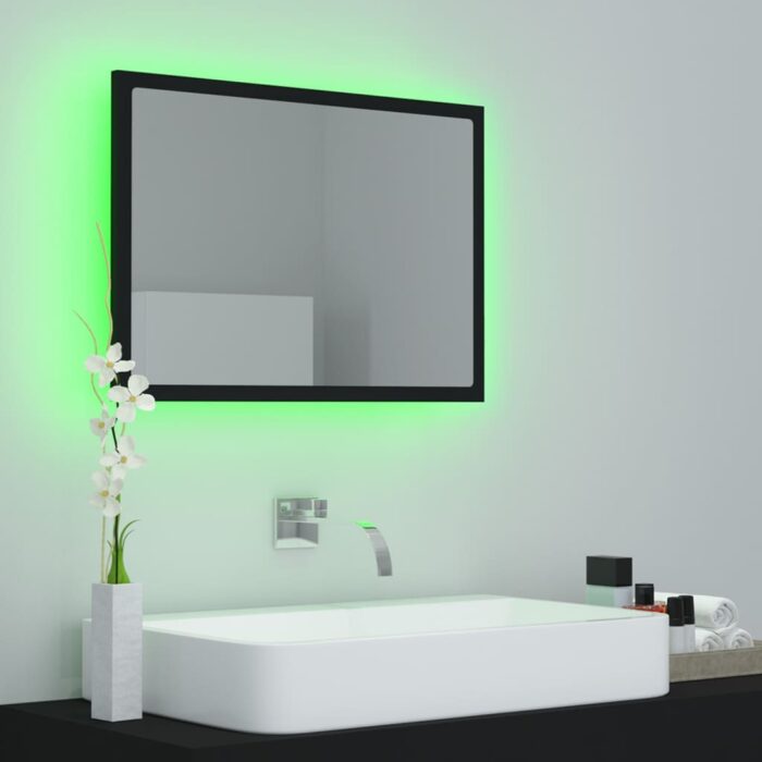 Miroir à LED de salle de bain Noir 60x8,5x37 cm Acrylique – Image 2