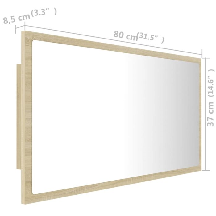 Miroir LED de salle de bain Chêne sonoma 80x8,5x37 cm Acrylique – Image 10