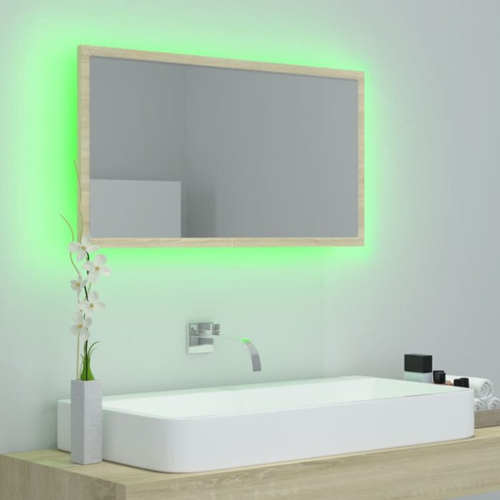 Miroir LED de salle de bain Chêne sonoma 80x8,5x37 cm Acrylique – Image 2