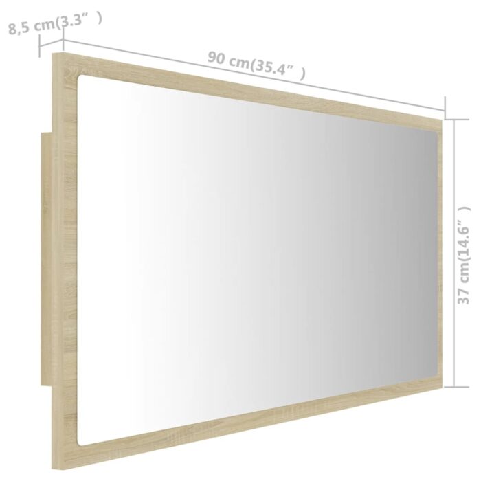 Miroir LED de salle de bain Chêne sonoma 90x8,5x37 cm Acrylique – Image 10