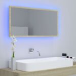 Miroir LED de salle de bain Chêne sonoma 90x8,5x37 cm Acrylique – Image 2