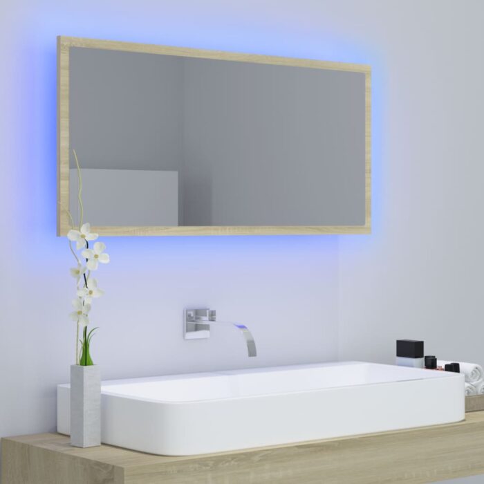 Miroir LED de salle de bain Chêne sonoma 90x8,5x37 cm Acrylique – Image 2