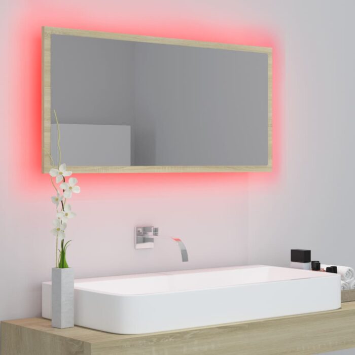 Miroir LED de salle de bain Chêne sonoma 90x8,5x37 cm Acrylique – Image 3