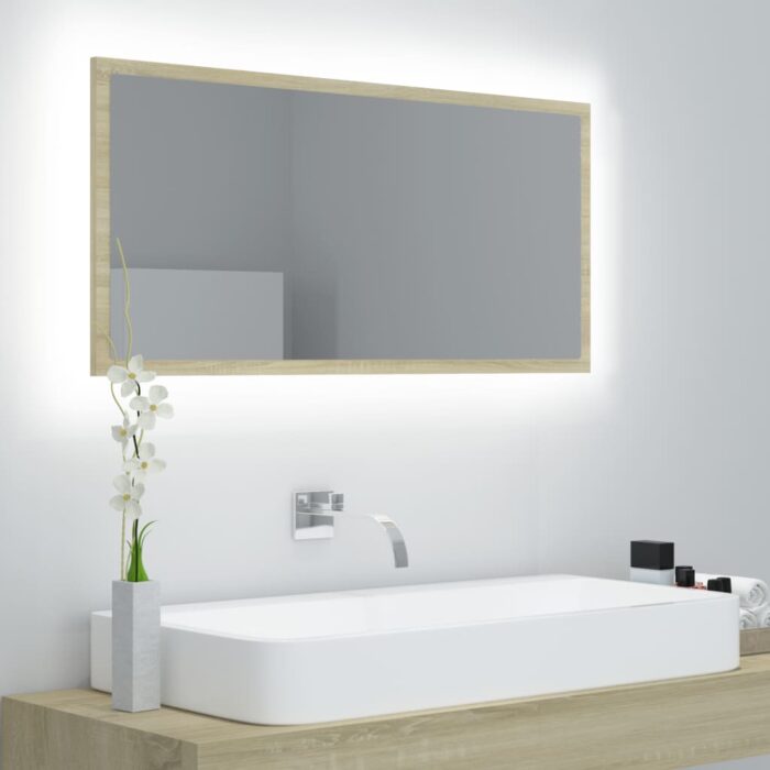 Miroir LED de salle de bain Chêne sonoma 90x8,5x37 cm Acrylique – Image 1