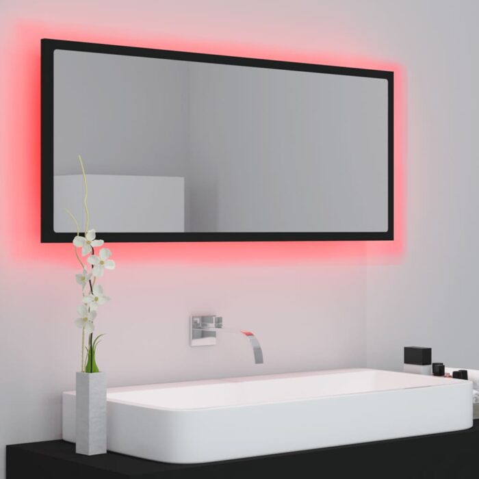 Miroir à LED de salle de bain Noir 100x8,5x37 cm Acrylique – Image 3