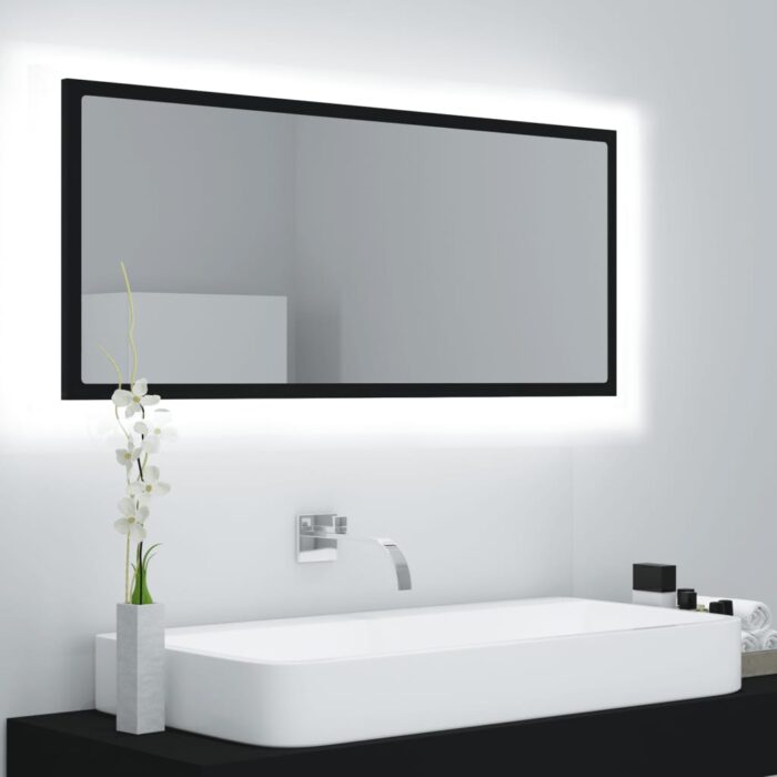Miroir à LED de salle de bain Noir 100x8,5x37 cm Acrylique – Image 1