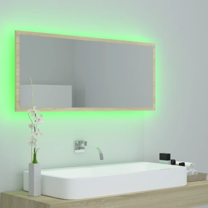 Miroir LED de salle de bain Chêne sonoma 100x8,5x37cm Acrylique – Image 2