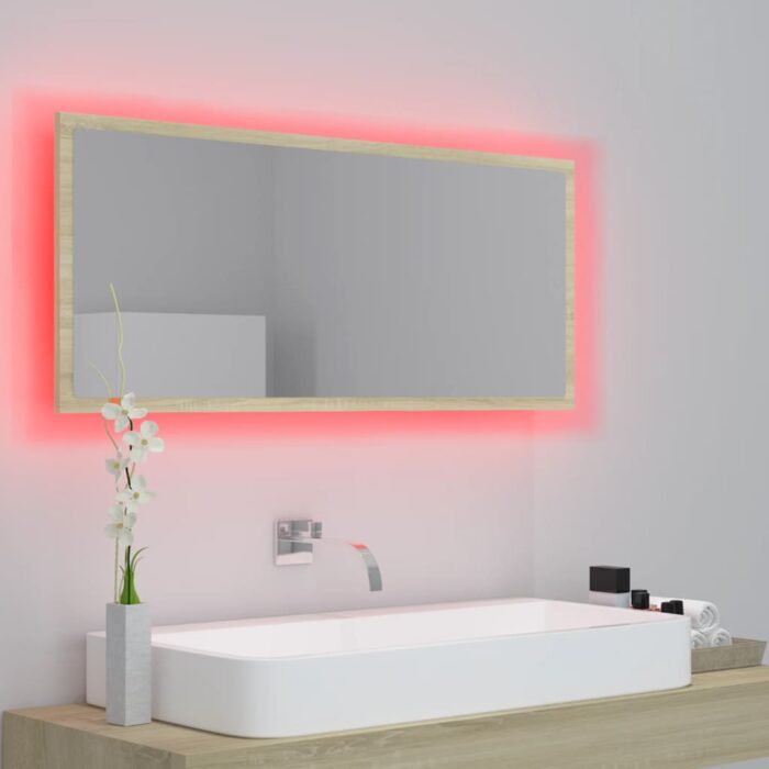 Miroir LED de salle de bain Chêne sonoma 100x8,5x37cm Acrylique – Image 3