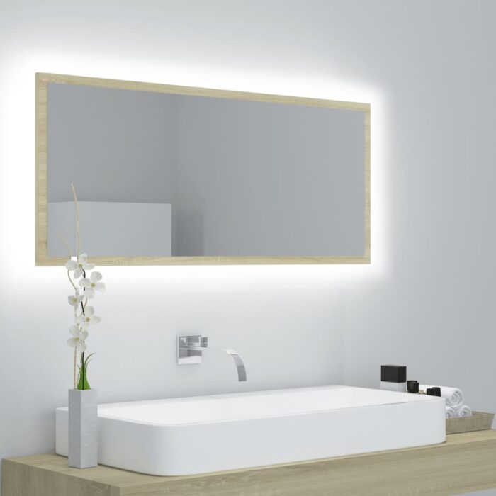 Miroir LED de salle de bain Chêne sonoma 100x8,5x37cm Acrylique – Image 1