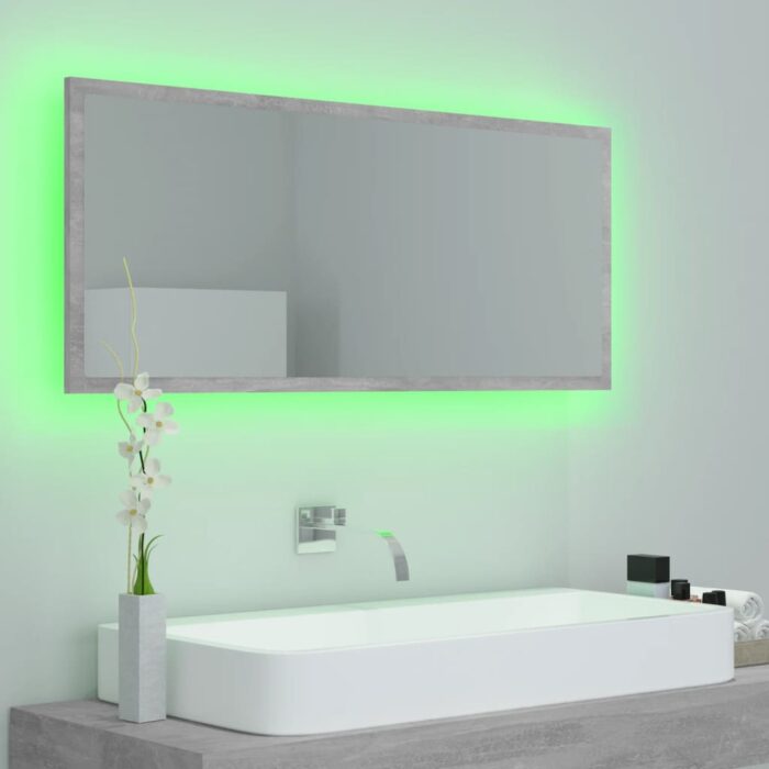 Miroir à LED de salle de bain Gris béton 100x8,5x37cm Acrylique – Image 2
