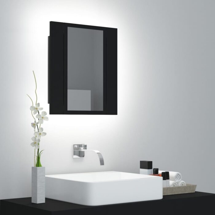 Armoire à miroir de salle de bain LED Noir 40x12x45cm Acrylique – Image 1