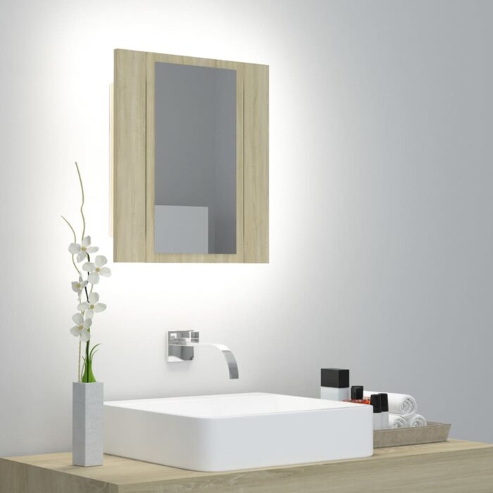 Armoire à miroir LED de bain Chêne sonoma 40x12x45 cm Acrylique – Image 1