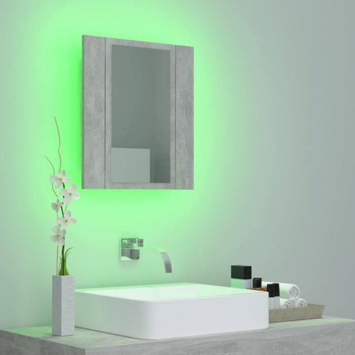 Armoire de salle de bain à miroir LED Gris béton Acrylique – Image 2