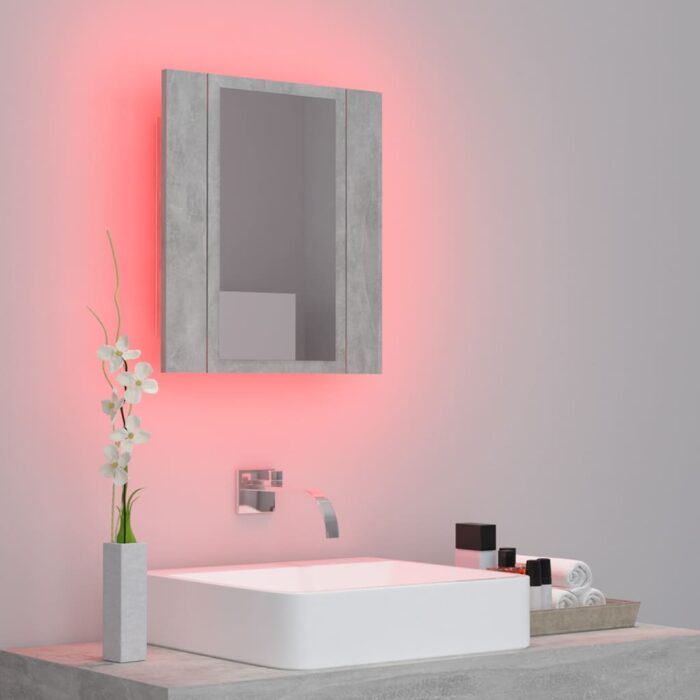 Armoire de salle de bain à miroir LED Gris béton Acrylique – Image 3