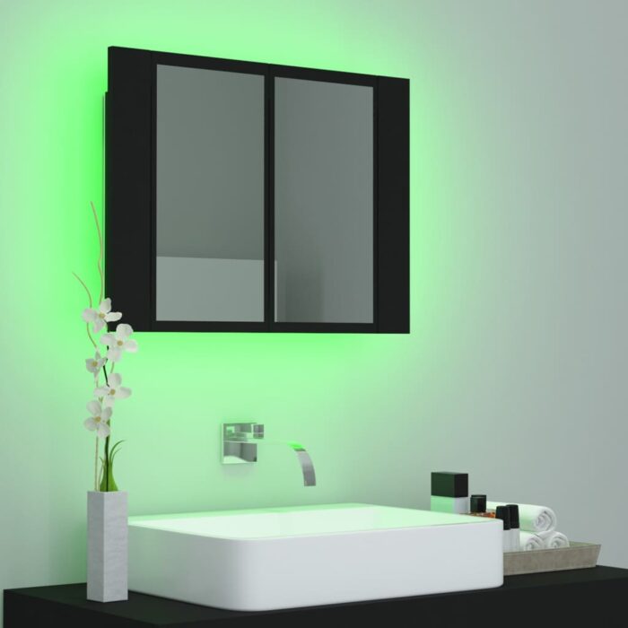 Armoire à miroir de salle de bain LED Noir 60x12x45 Acrylique – Image 3