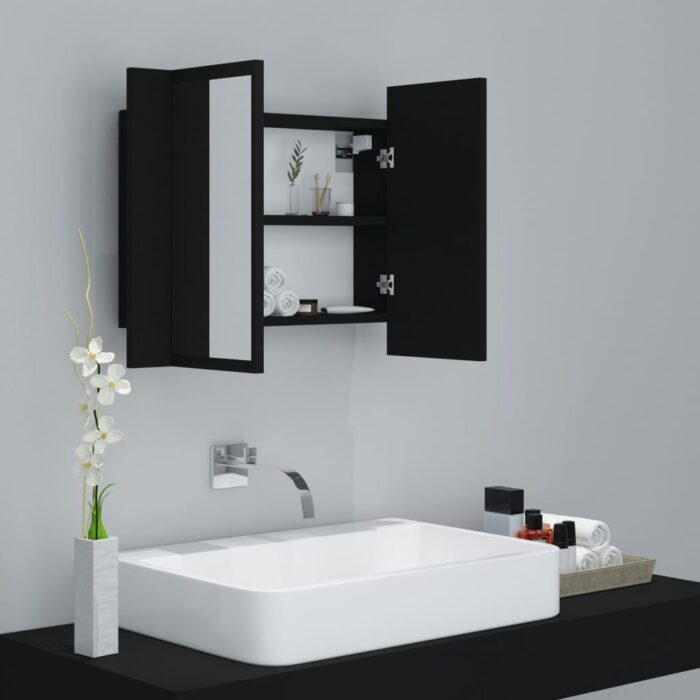Armoire à miroir de salle de bain LED Noir 60x12x45 Acrylique – Image 4