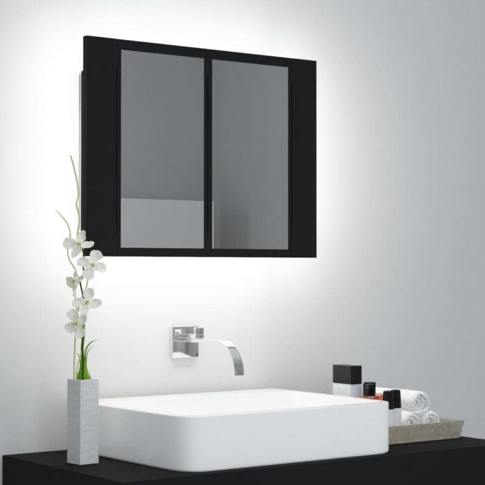 Armoire à miroir de salle de bain LED Noir 60x12x45 Acrylique – Image 1