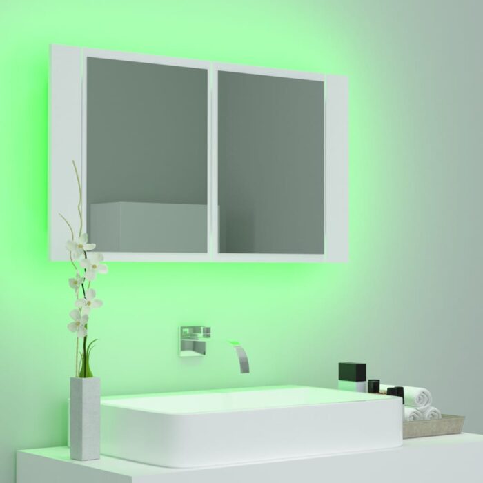 Armoire salle de bain à miroir LED Blanc 80x12x45 cm Acrylique – Image 2