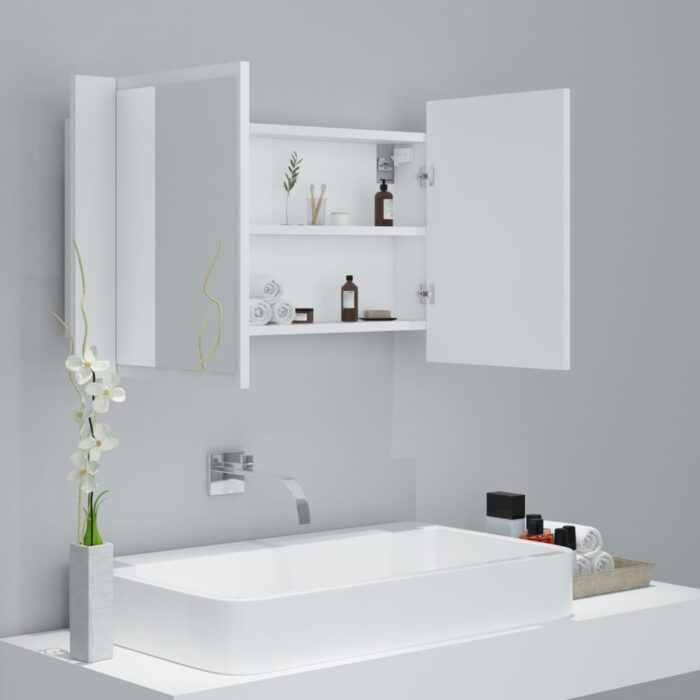 Armoire salle de bain à miroir LED Blanc 80x12x45 cm Acrylique – Image 4