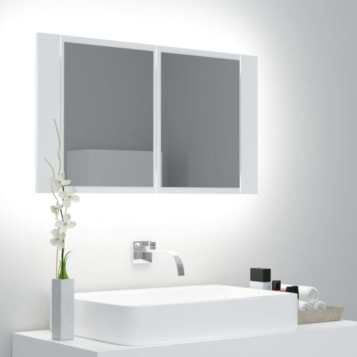 Armoire salle de bain à miroir LED Blanc 80x12x45 cm Acrylique – Image 1