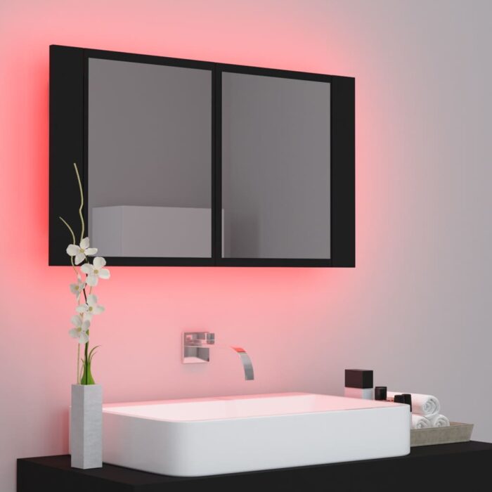 Armoire à miroir de salle de bain LED Noir 80x12x45 Acrylique – Image 2