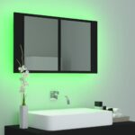 Armoire à miroir de salle de bain LED Noir 80x12x45 Acrylique – Image 3
