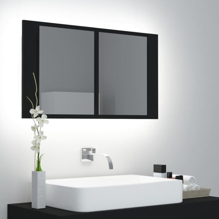 Armoire à miroir de salle de bain LED Noir 80x12x45 Acrylique – Image 1
