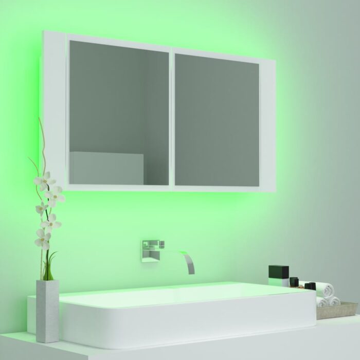 Armoire salle de bain à miroir LED Blanc 90x12x45 cm Acrylique – Image 2