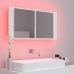 Armoire salle de bain à miroir LED Blanc 90x12x45 cm Acrylique – Image 3