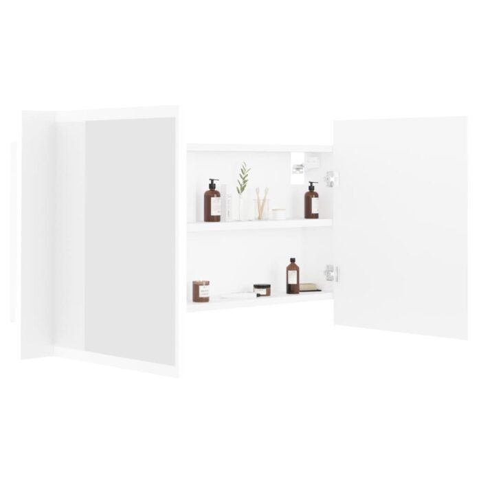 Armoire salle de bain à miroir LED Blanc 90x12x45 cm Acrylique – Image 5