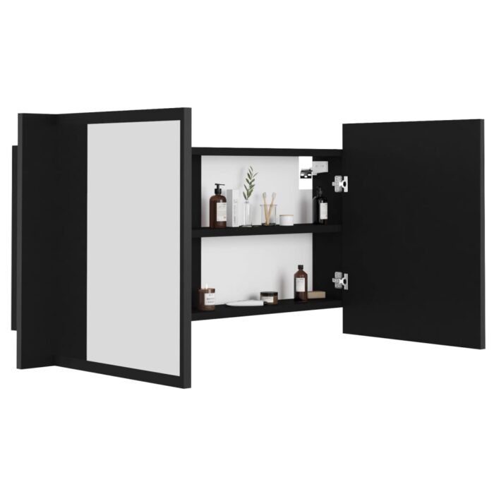 Armoire à miroir de salle de bain LED Noir 90x12x45 Acrylique – Image 5