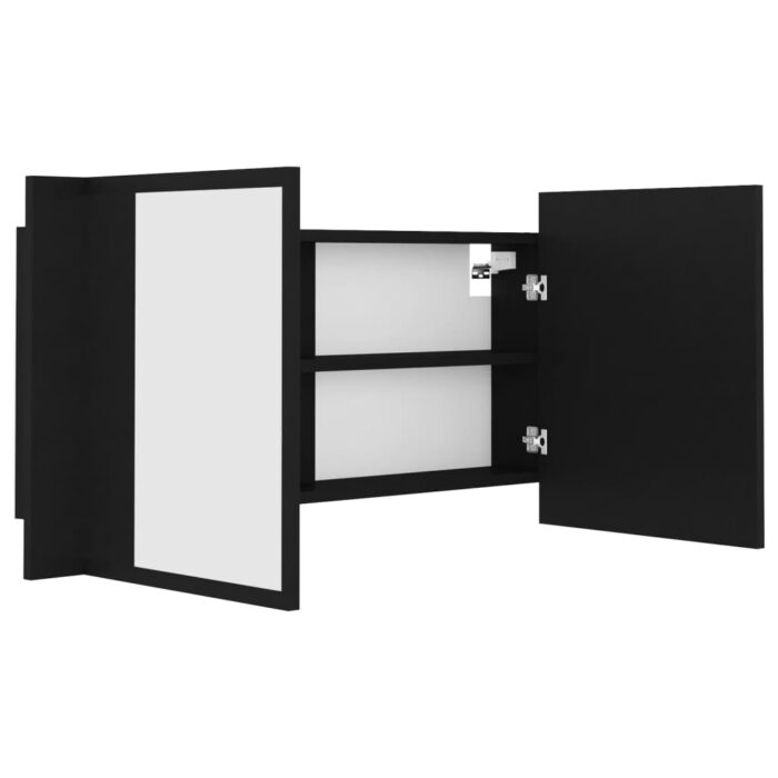 Armoire à miroir de salle de bain LED Noir 90x12x45 Acrylique – Image 9