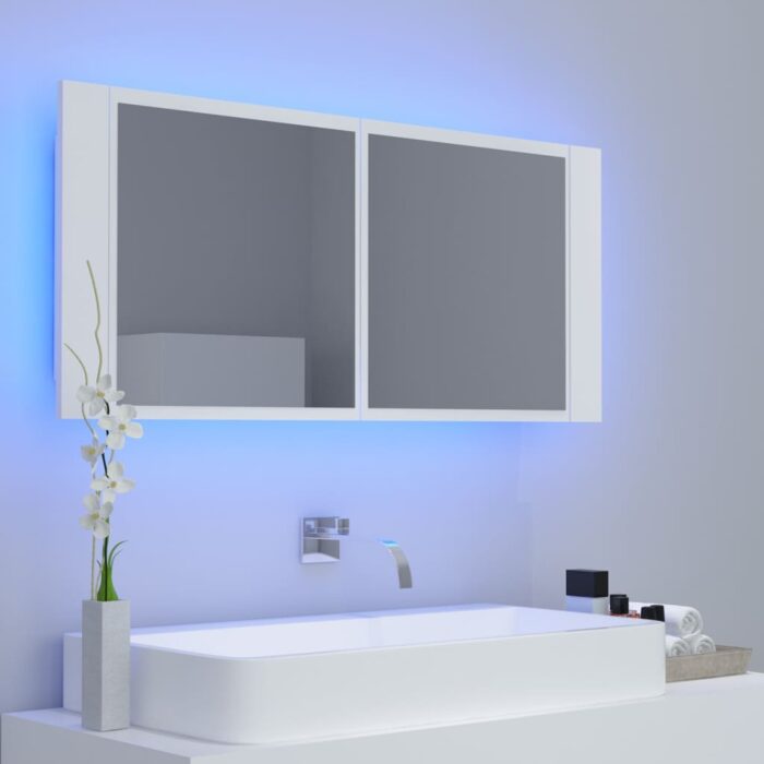 Armoire salle de bain à miroir LED Blanc 100x12x45 cm Acrylique – Image 3