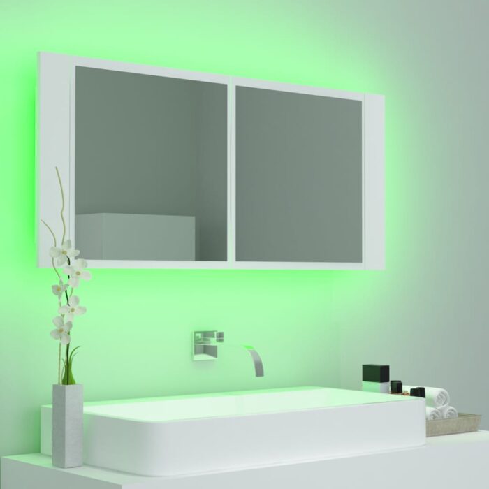 Armoire salle de bain à miroir LED Blanc 100x12x45 cm Acrylique – Image 4