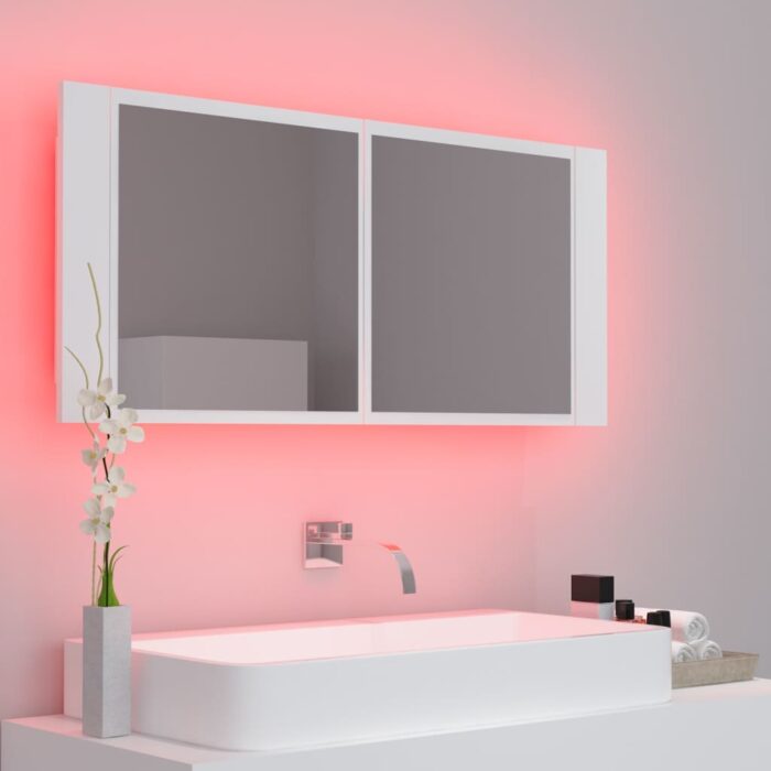 Armoire salle de bain à miroir LED Blanc 100x12x45 cm Acrylique – Image 5