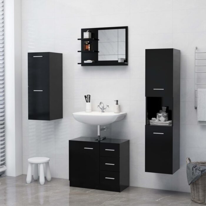 Miroir de salle de bain noir 60x10,5x45 cm bois d’ingénierie – Image 2