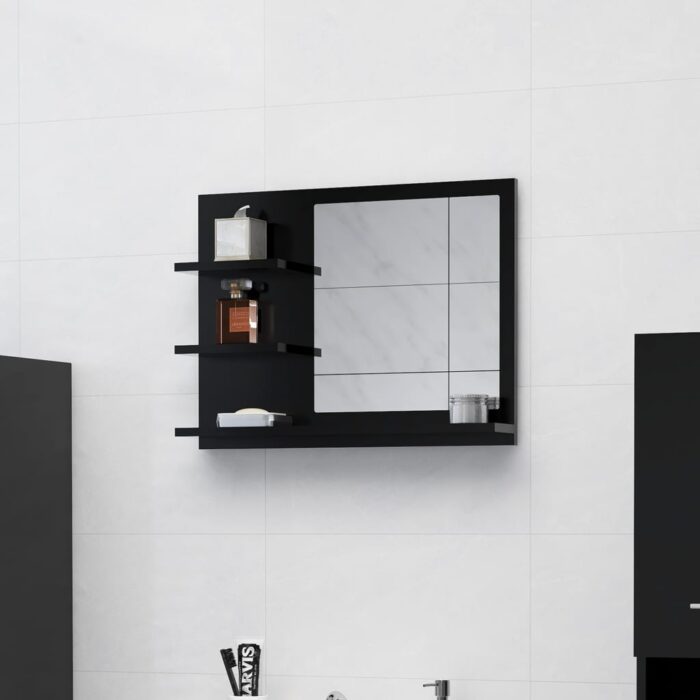 Miroir de salle de bain noir 60x10,5x45 cm bois d’ingénierie – Image 1