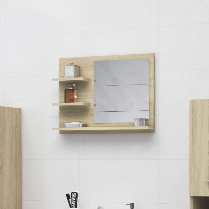 Miroir de salle de bain chêne sonoma bois d’ingénierie – Image 1
