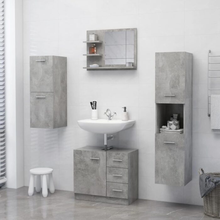 Miroir de salle de bain gris béton 60x10,5x45cm bois ingénierie – Image 2