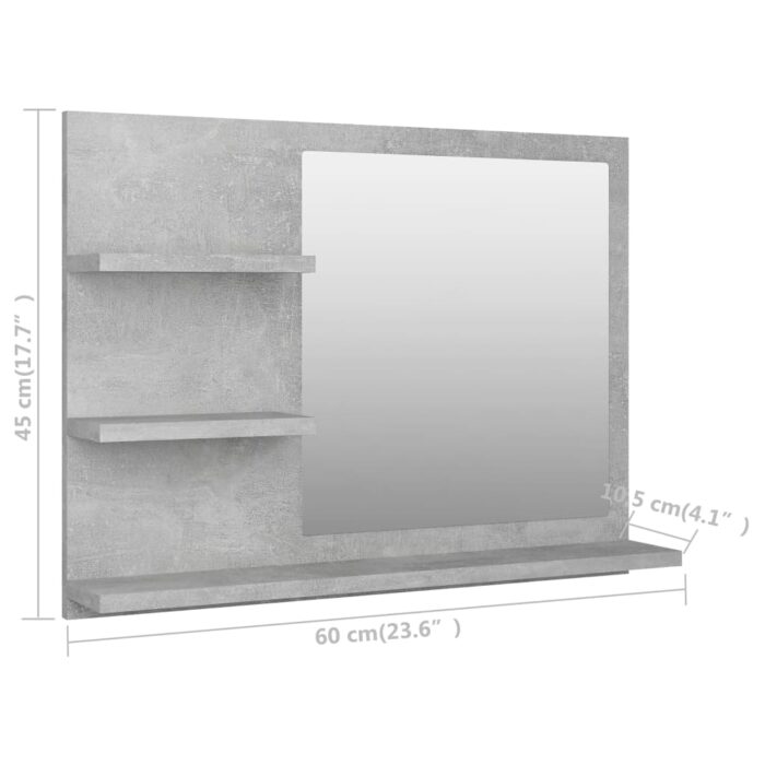 Miroir de salle de bain gris béton 60x10,5x45cm bois ingénierie – Image 5