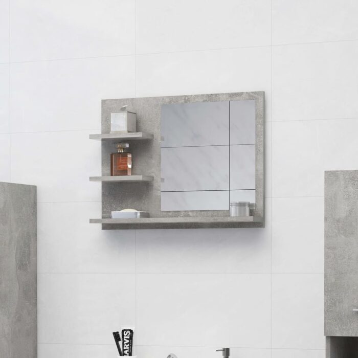 Miroir de salle de bain gris béton 60x10,5x45cm bois ingénierie – Image 1
