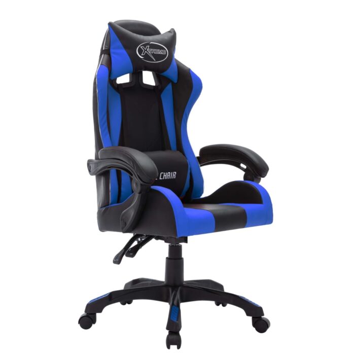 Fauteuil de jeux vidéo avec LED RVB Bleu et noir Similicuir – Image 2