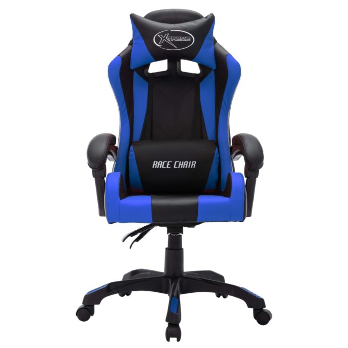 Fauteuil de jeux vidéo avec LED RVB Bleu et noir Similicuir – Image 3