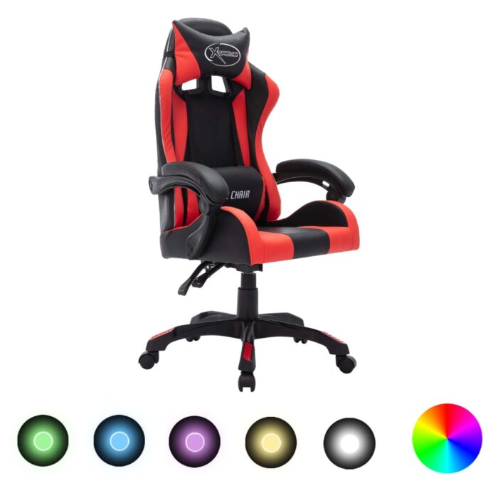 Fauteuil de jeux vidéo avec LED RVB Rouge et noir Similicuir – Image 1