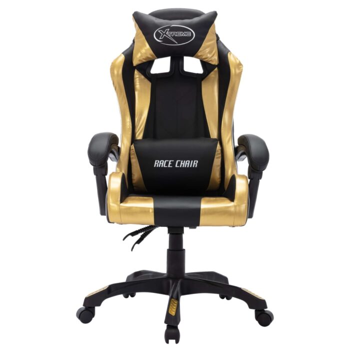 Fauteuil de jeux vidéo avec LED RVB Doré et noir Similicuir – Image 3
