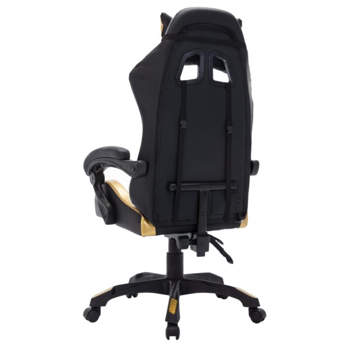 Fauteuil de jeux vidéo avec LED RVB Doré et noir Similicuir – Image 5