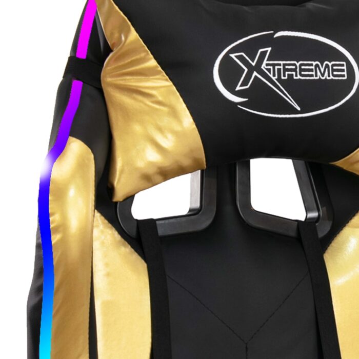 Fauteuil de jeux vidéo avec LED RVB Doré et noir Similicuir – Image 8
