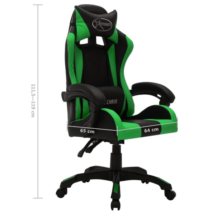 Fauteuil de jeux vidéo avec LED RVB Vert et noir Similicuir – Image 10