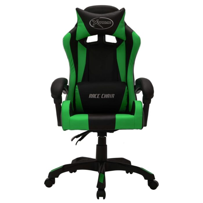 Fauteuil de jeux vidéo avec LED RVB Vert et noir Similicuir – Image 2